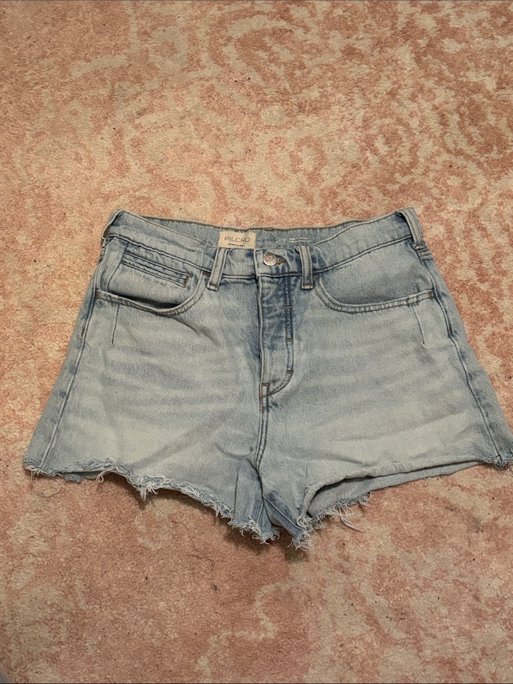 Pilcro Light Wash High-Rise Frayed Hem Denim Shorts